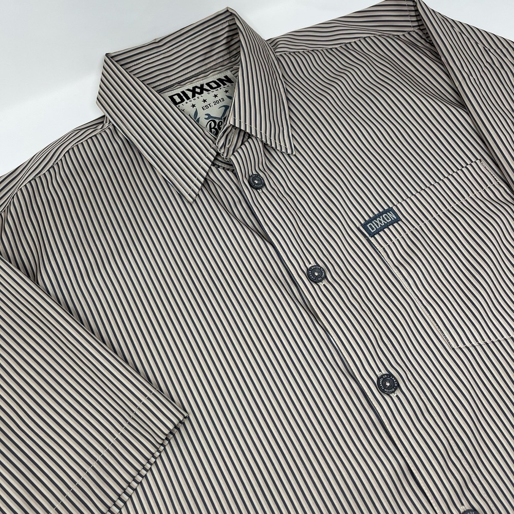 DIXXON The Benny Triple Stripe Shirt Mens Large Beige Short Sleeve Button Up